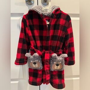 Plaid Red and Black Kids Robe with Bear Pockets‎